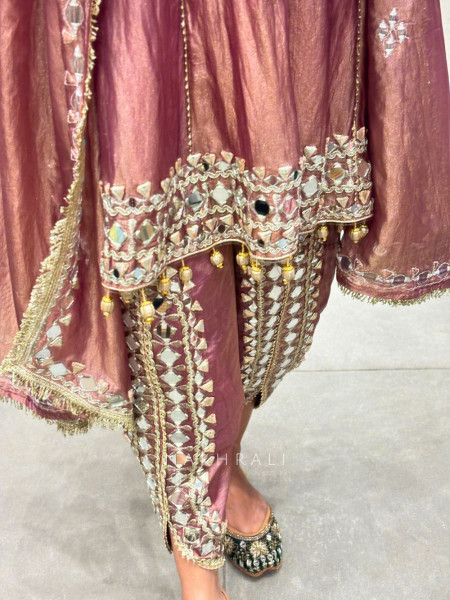 Amaya Mauve Tissue Dhoti Kurta Set with Mirror and Gota Patti Work