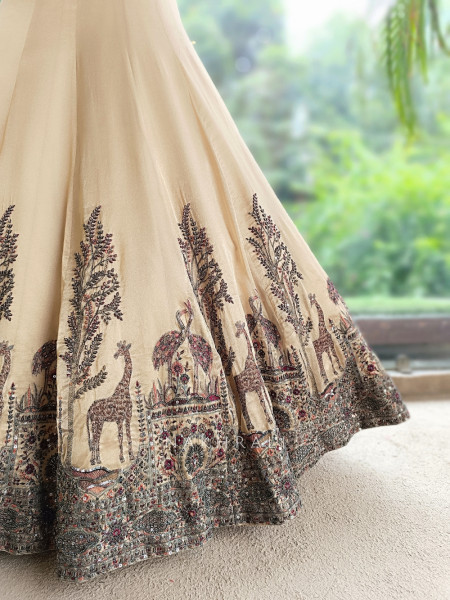 Nirvika Cream Chanderi Raw Silk Lehenga Set