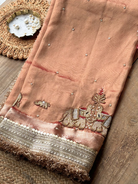 Gajshri Copper Rose Banarasi Katan Tissue Silk Saree