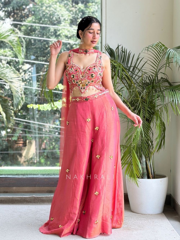 Image of Pallavika Gajari Raw Silk Indo-Western Plazo Set