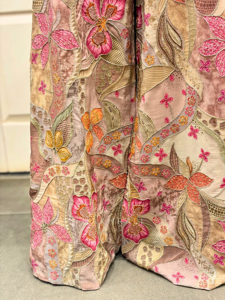 Kavrie Beige Floral Jumpsuit with Embroidery and Mirror Work