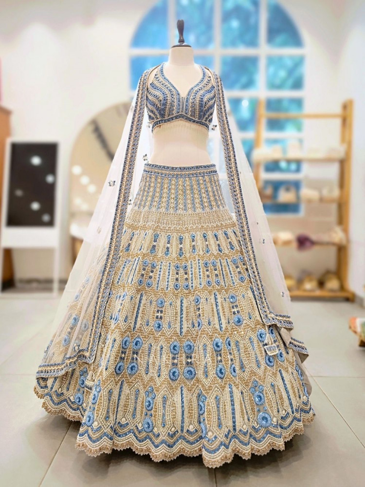 Image of Nirvana Blue Beaded Bridal Lehenga Set