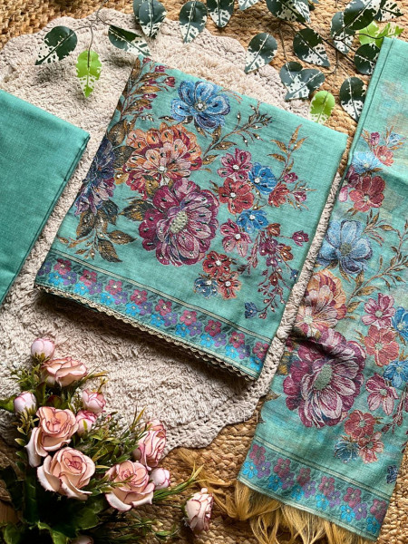 Ananya Sea Green Floral Elegance Dress Material