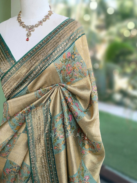 Dastaan-e-Ketan Green Tissue Banarasi Silk Saree