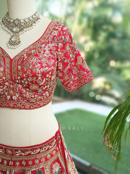 Shahi Vivah Bridal Red Raw Silk Bridal Lehenga Set With Zardozi, Pitta & Resham Work
