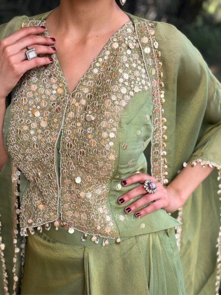 Verdant Glow Green Mirror Cape Set