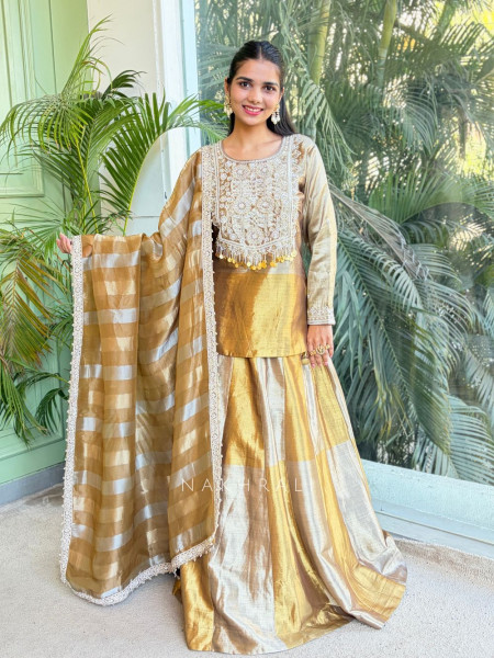 Kanak Golden Kurta Skirt Set with Embroidered Detailing