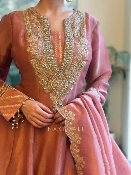 Nazakat-E-Tissue Onion Pink Short Anarkali Sharara Suit Set