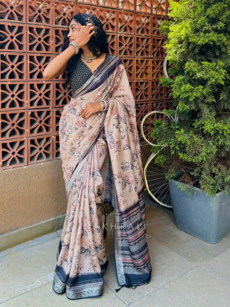 Prisha Beige Floral Print Saree