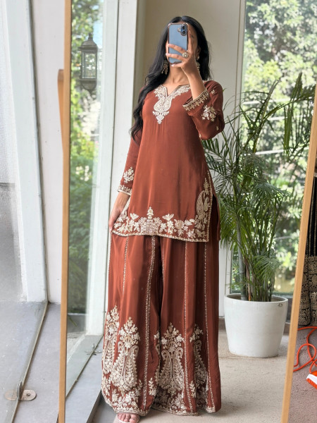 Mishrika Brown Palazzo Suit Set