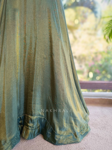 Urban Flare Green Indo-Western Lehenga Set with Cut Dana and Stone Work