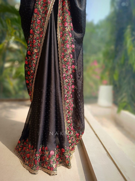 Shabnam Black Georgette Saree with Embroidered Border