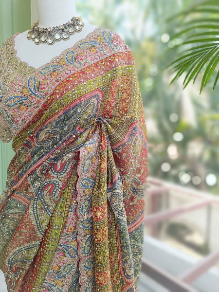 Aamira Multicolor Printed Saree with Sequin Embroidery