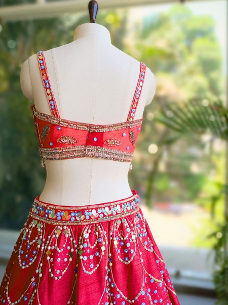 Aurora Bloom Magenta Lehenga with Sequin, Mirror, Pearl and Cut Dana Work