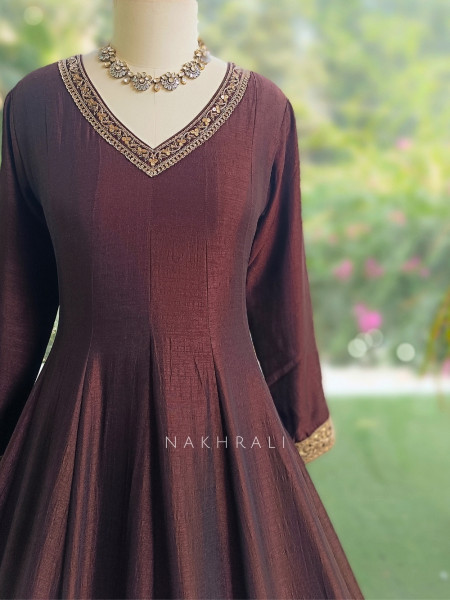Nikhar  Royale Deep Brown Anarkali Suit Set