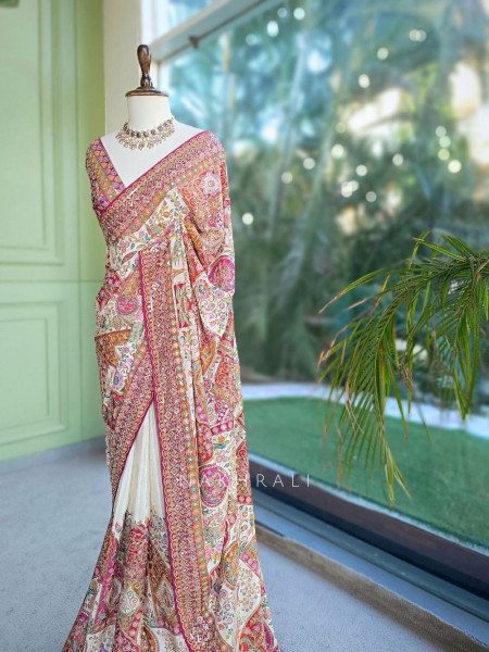 Pichwai Concept Vibrant Yellow Satin Saree