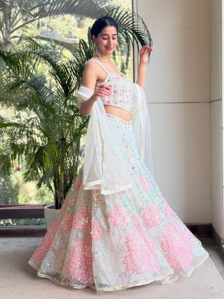 Evara White Sequin & Bead Embellished Lehenga Set