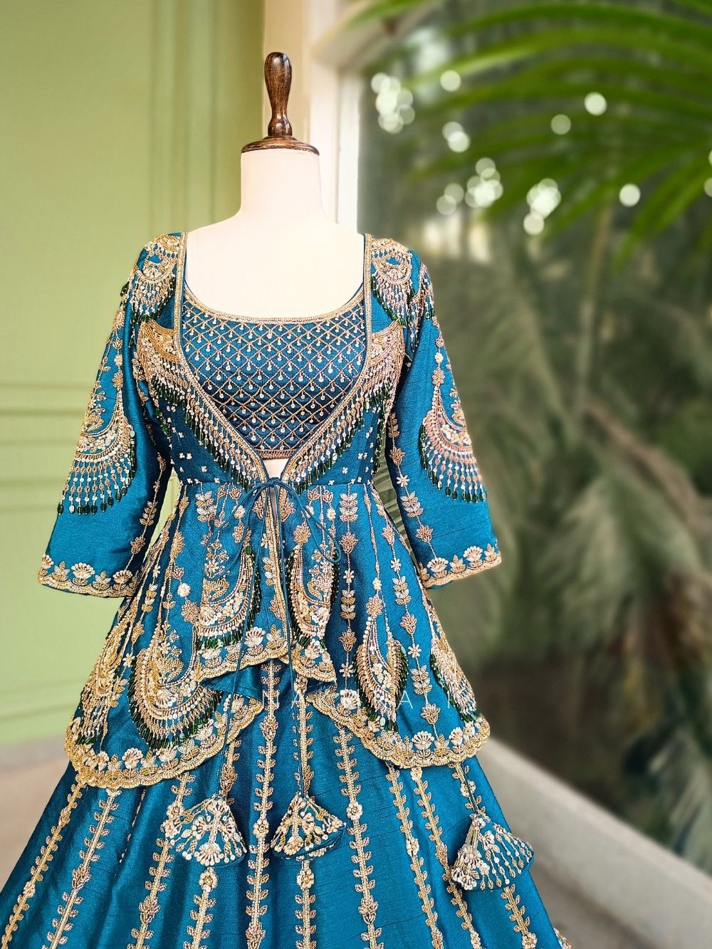 Siyara Blue Indo-Western Lehenga Set with Embroidered Jacket and Dupatta Siyara Blue Indo-Western Lehenga Set with Embroidered Jacket and Dupatta