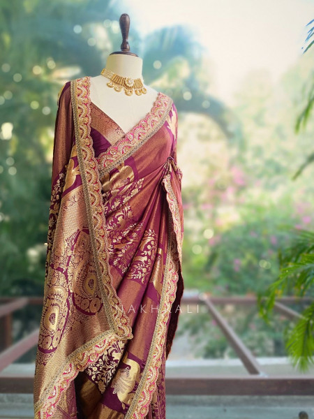Ruhika Wine Saree with Zari Weaving