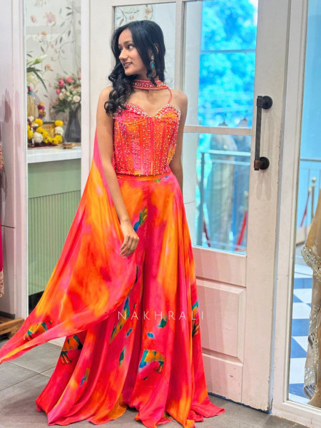 Zeva Multicolor Indo-Western Set with Stone & Bead Work