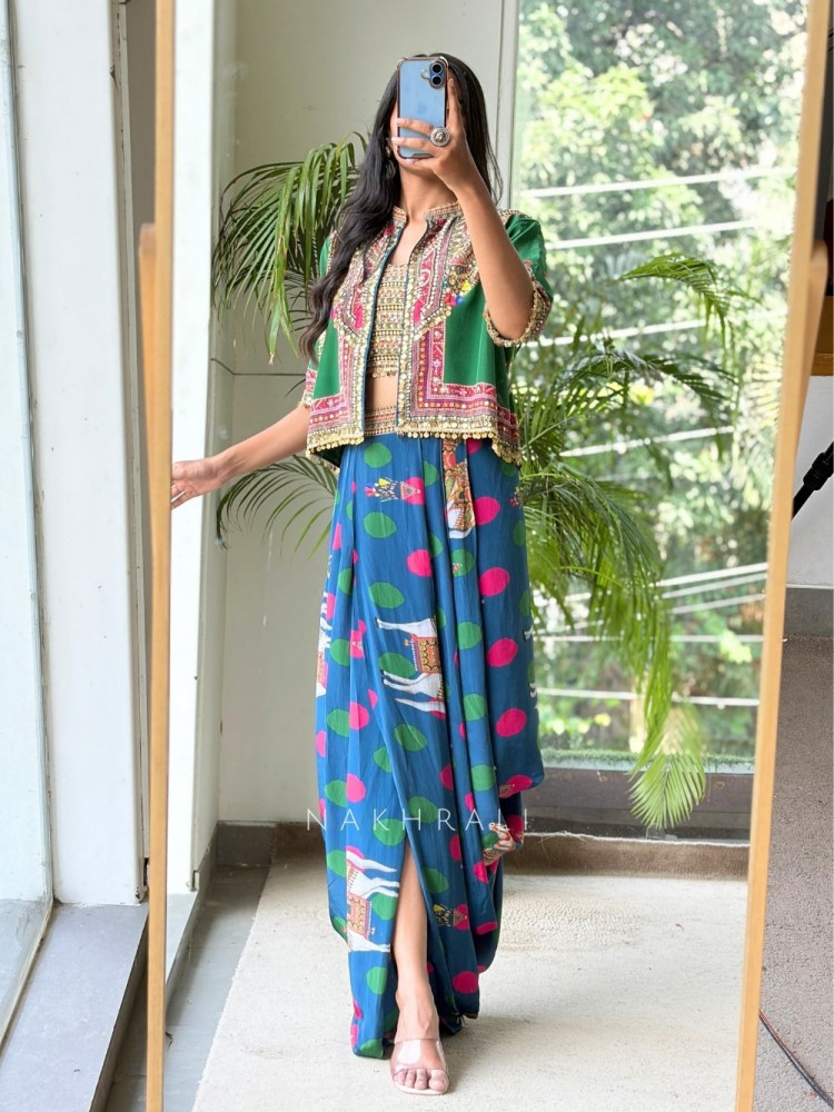Image of Boho-Chic Polka Dhoti Skirt Set