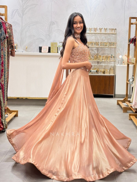 Lunar Glow Peach Corset Lehenga with Cut Dana and Bead Work