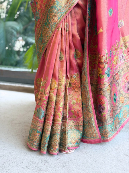 Mayurakshi Gajari Katan Silk Blend Saree with Running Blouse Piece