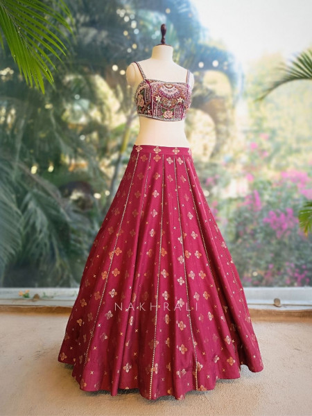 Riva Maroon Indowestern Lehenga Set with Embroidered Cape