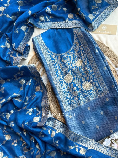 Koshika Blue Banarasi Woven Silk Dress Material