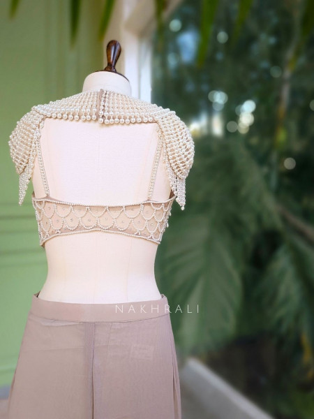 Briona Grey Drape Saree with Pearl Embellished Blouse