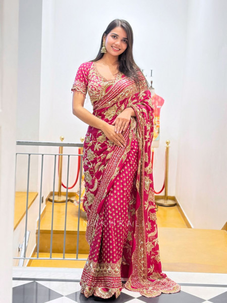 Dark Dazzle Magenta Saree with Sequin Embroidered Blouse