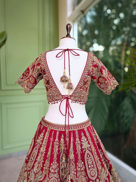 Rajvanshi Red Heritage Bridal Lehenga with Zari and Resham Work