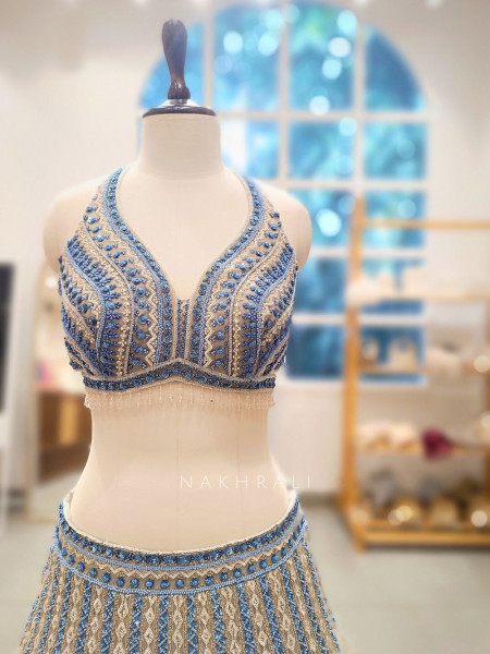 Nirvana Blue Beaded Bridal Lehenga Set