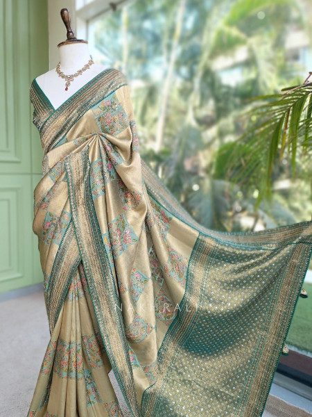 Dastaan-e-Ketan Green Tissue Banarasi Silk Saree