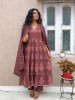 Mrinmayi Wine Pure Mul Cotton Anarkali Suit Set With Thread Embroidery &amp; Mirror Work