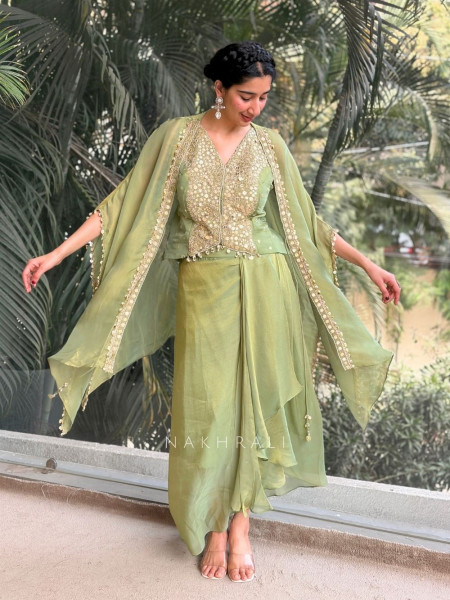 Verdant Glow Green Mirror Cape Set