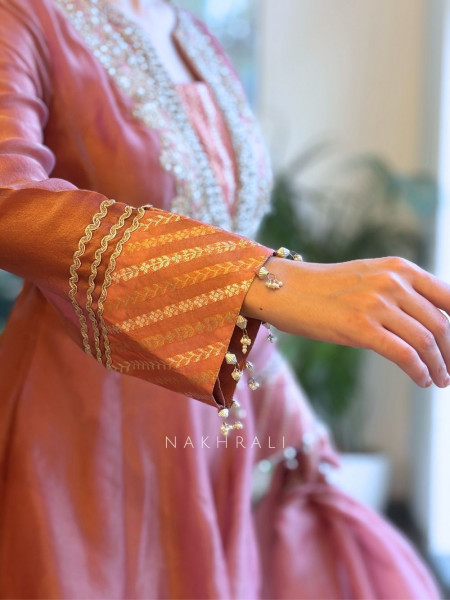 Nazakat-E-Tissue Onion Pink Short Anarkali Sharara Suit Set