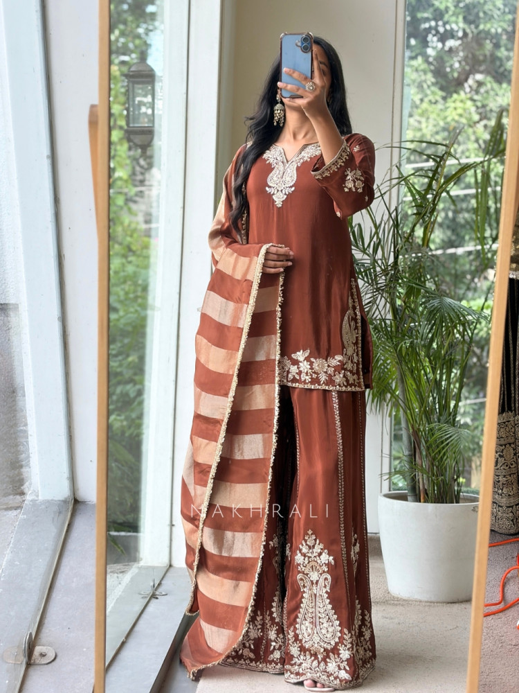 Image of Mishrika Brown Palazzo Suit Set