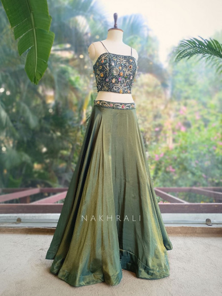 Urban Flare Green Indo-Western Lehenga Set with Cut Dana and Stone Work