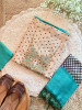 Zaira Blue Polka Dot Dress Material Set with Embroidered Neck Design