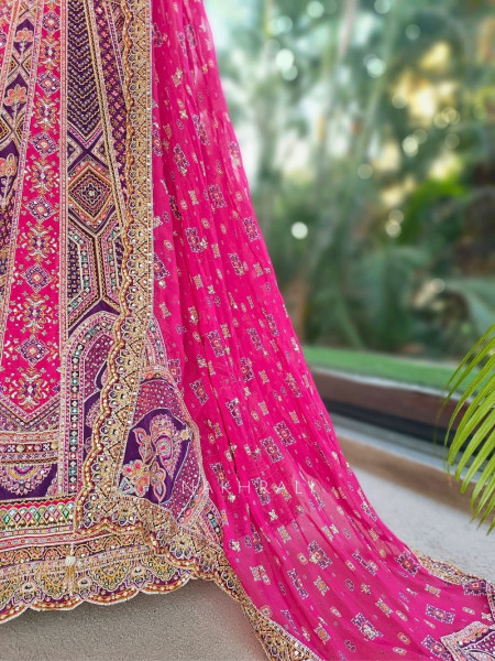 Malika Pink & Purple Modal Silk & Gaji Silk Lehenga