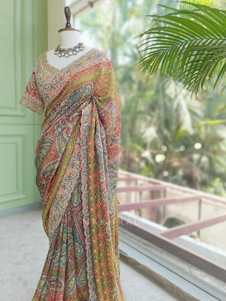 Aamira Multicolor Printed Saree with Sequin Embroidery