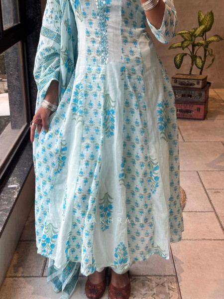 Aarika Blue Cotton Printed Kurta Set with Dupatta