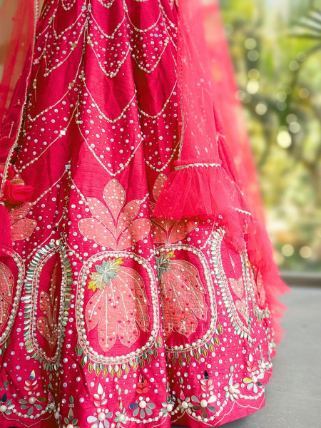 Aurora Bloom Magenta Lehenga with Sequin, Mirror, Pearl and Cut Dana Work