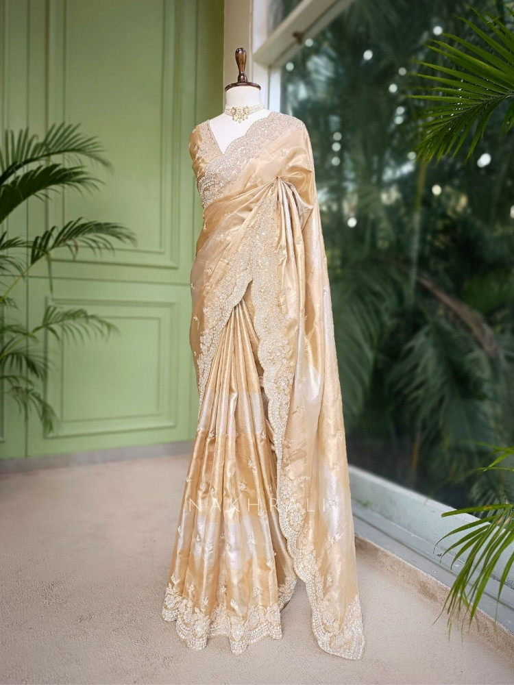 Image of Tavisha Gold Saree with Sequin Embroidery