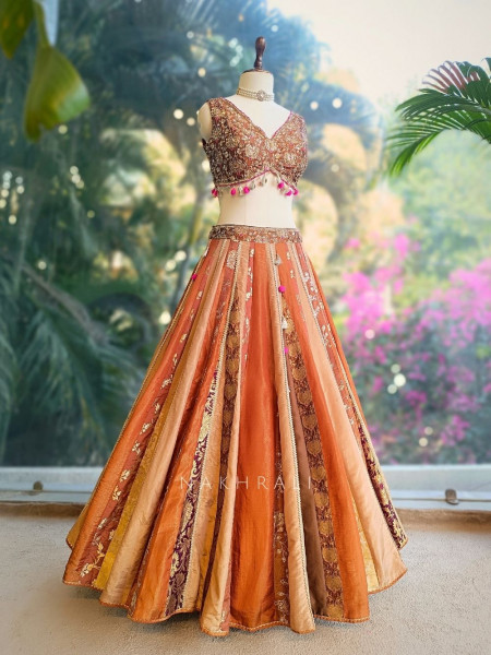 Zyrena Brown Lehenga Set with Zari and Sequin Work