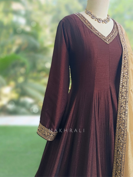 Nikhar  Royale Deep Brown Anarkali Suit Set