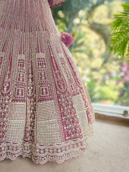 Ruvira Wine Bridal Lehenga with Zari and Sequin Work