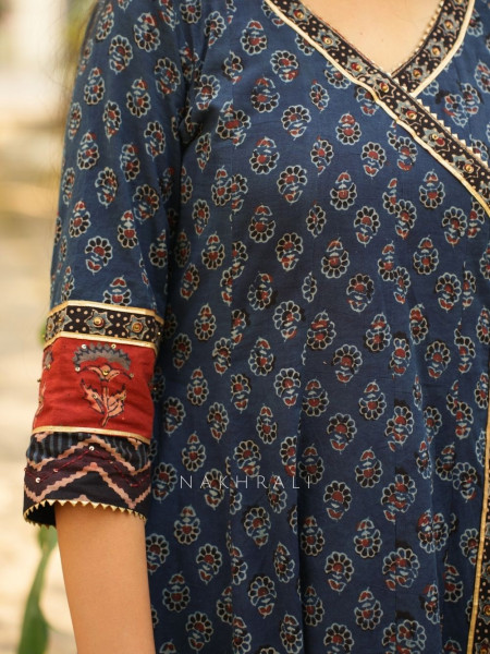 Mirza Blue Angrakha Cotton Kurta