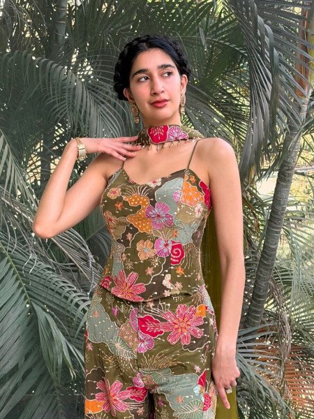 Zairyn Green Indo-Western Set with Zari and Sequin Work